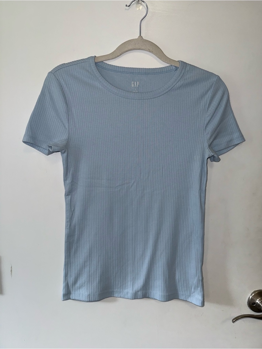 GAP Women's Ribbed Short Sleeve Tee in Light Blue Size S